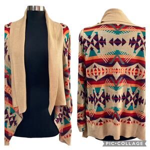 Blu Pepper Southwestern Print Cardigan Sweater Open Front SMALL Cowgirl Western